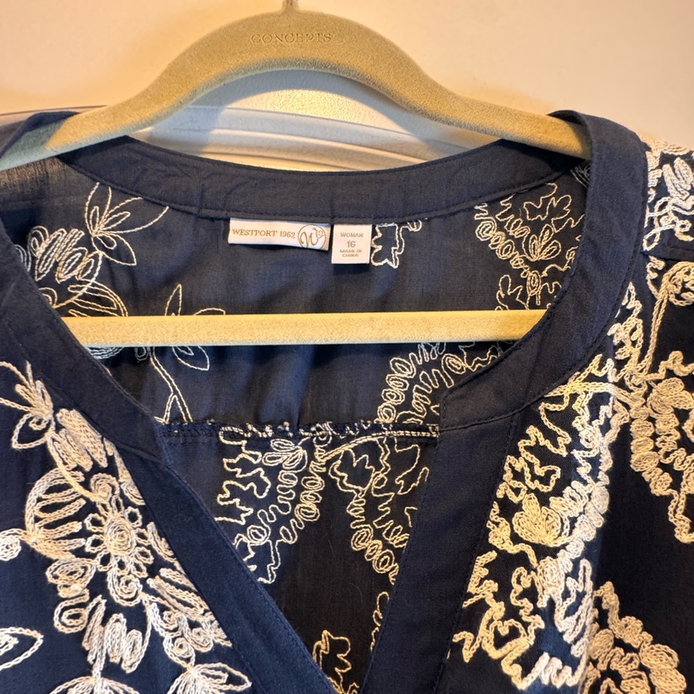Westport Navy Top with Cream Floral Embroidery
